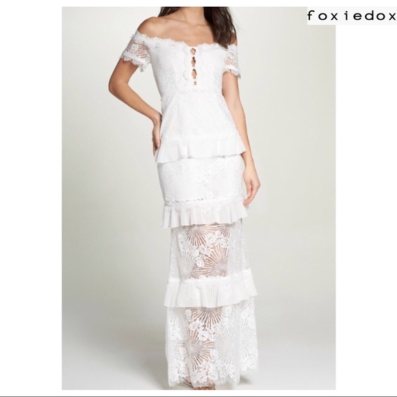 Foxiedox Dresses & Skirts - FOXIEDOX OFF THE SHOULDER RUFFLE TIER MAXI GOWN